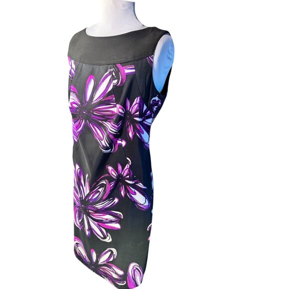 ALYX Petite 8P Sleeveless Floral Black & Purple Zipper Back Dress - Picture 7 of 9
